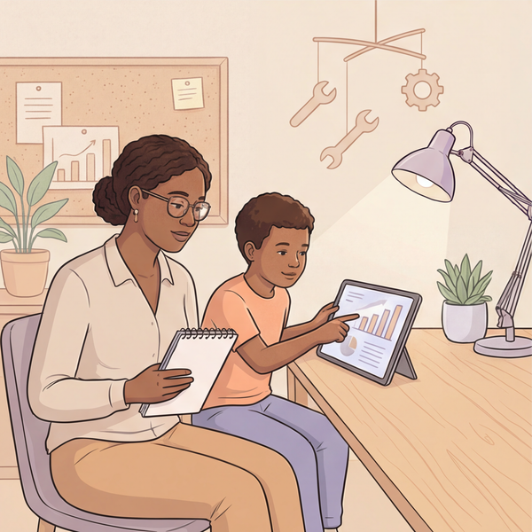 A child and mother discussing different career paths, symbolizing how AI can support human skills rather than replace them.